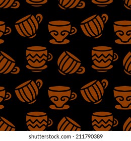 Seamless pattern with silhouettes tea cups, coffee cups. Repeating print background texture. Fabric design. Wallpaper - vector 