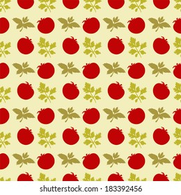 Seamless pattern with silhouettes tomato and parsley - vector
