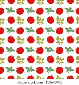 Seamless pattern with silhouettes tomato and parsley - vector 