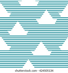 Seamless pattern with silhouettes of toy boat and stripes that represent the sea.