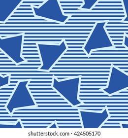 Seamless pattern with silhouettes of toy boat and stripes that represent the sea.