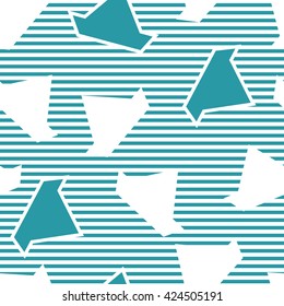 Seamless pattern with silhouettes of toy boat and stripes that represent the sea.