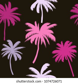 Seamless pattern with silhouettes tropical coconut palm trees. Print texture. Fabric design.