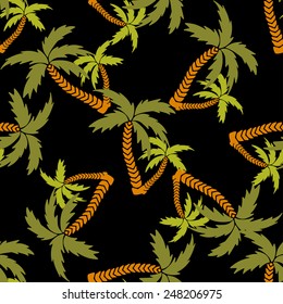 Seamless pattern with silhouettes tropical coconut palm trees. Rain forest. Summer repeating background. Natural print texture. Cloth design. Wallpaper, wrapping