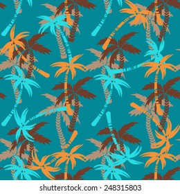 Seamless pattern with silhouettes tropical coconut palm trees. Rain forest. Summer repeating background. Natural print texture. Cloth design. Wallpaper, wrapping