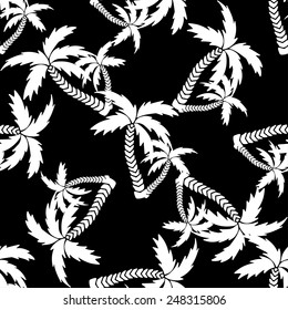 Seamless pattern with silhouettes tropical coconut palm trees. Rain forest. Summer repeating background. Natural print texture. Cloth design. Wallpaper, wrapping