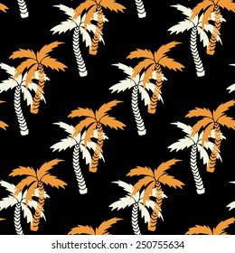 Seamless pattern with silhouettes tropical coconut palm trees. Rain forest. Summer repeating background. Natural print texture. Cloth design. Wallpaper, wrapping