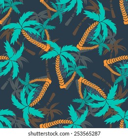 Seamless pattern with silhouettes tropical coconut palm trees. Repeating background texture. Cloth design. Wallpaper, wrapping