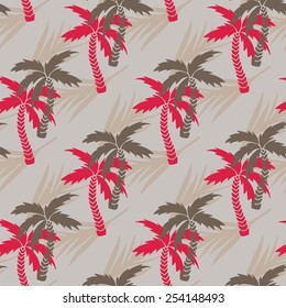 Seamless pattern with silhouettes tropical coconut palm trees. Repeating background texture. Cloth design. Wallpaper, wrapping