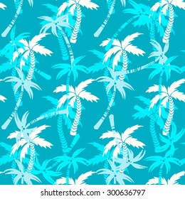 Seamless pattern with silhouettes tropical coconut palm trees. Summer colorful repeating background. Natural print texture. Cloth design. Wallpaper, wrapping