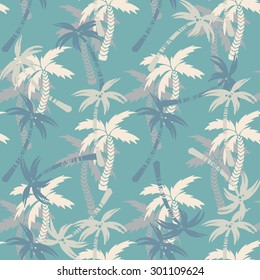 Seamless pattern with silhouettes tropical coconut palm trees. Summer colorful repeating background. Natural print texture. Cloth design. Wallpaper, wrapping