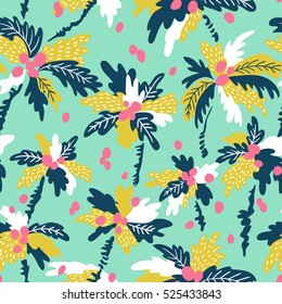 Seamless pattern with silhouettes tropical coconut palm trees. Summer repeating background. Natural print texture for fabric, wrap paper and wallpaper design. 