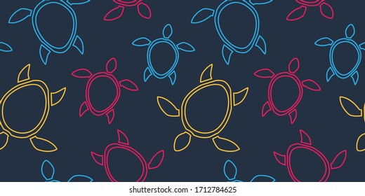 seamless pattern with silhouettes of turtles in a linear style on gray background. Modern abstract design for packaging, paper, cover, fabric, interior decor