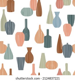 Seamless pattern silhouettes of vases and jugs on a white background.Vector illustration.