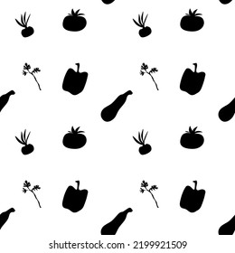 seamless pattern with silhouettes of vegetables on a white background.