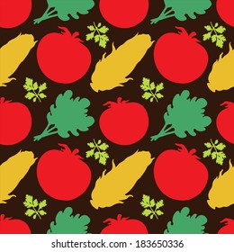 Seamless pattern with silhouettes vegetables. Tomato. Parsley. Salad. Corn - vector 