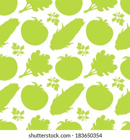 Seamless pattern with silhouettes vegetables. Tomato. Parsley. Salad. Corn - vector 