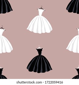 Seamless pattern of silhouettes white and black dresses