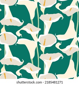 Seamless pattern of silhouettes white calla lilies