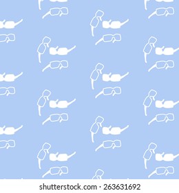 Seamless pattern with silhouettes of white Sunny goggles on a blue background