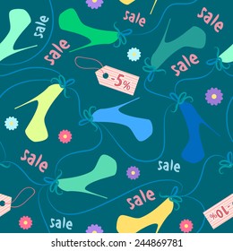 Seamless pattern with silhouettes women's shoe. High heels. vector