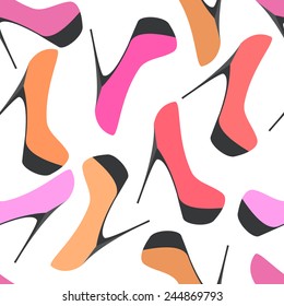 Seamless pattern with silhouettes women's shoe. High heels. vector