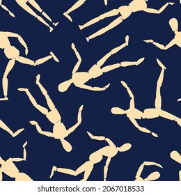 Seamless pattern of silhouettes wooden human mannequins