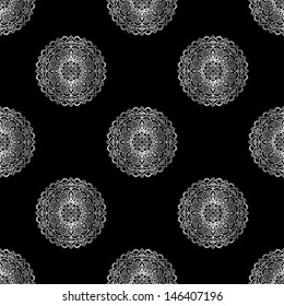 Seamless Pattern With Silver Circle Ornament On Black Background