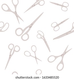 Seamless pattern of silver colored scissors flat vector illustration on white background