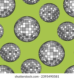 Seamless pattern with silver disco balls. Vector holiday background