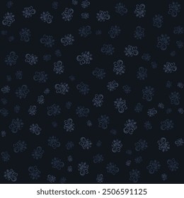Seamless pattern of silver floral designs on a dark blue background.