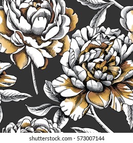 Seamless Pattern Silver Gold Peony Flowers Stock Vector (Royalty Free)  573007144 | Shutterstock