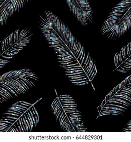 Seamless pattern with  silver palm leaves. Vector illustration