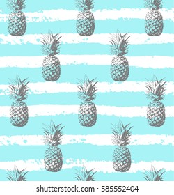 Seamless pattern. Silver pineapple background. Vector illustration. Perfect for invitations, greeting cards, wrapping paper, posters, fabric print.