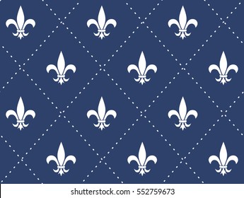 Seamless Pattern with silver Royal Lily on blue background