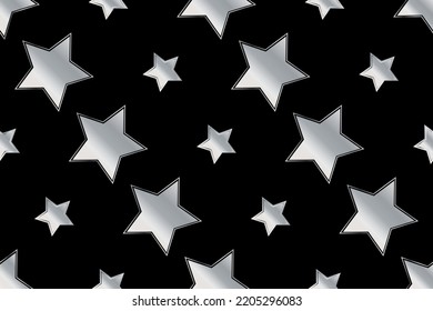Seamless pattern with silver stars on black background Vector illustration Texture for wrapping and fabric