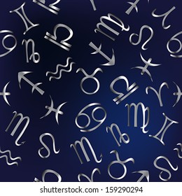 Seamless pattern with silver zodiac signs