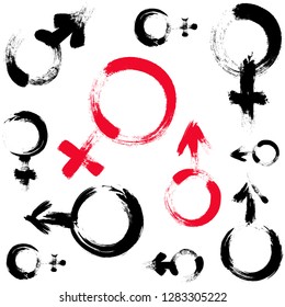 Seamless pattern with simbols of venus and mars. Brush painted illustration. Background with signs of man and woman. Sex pattern