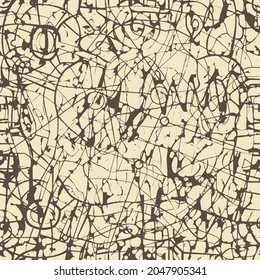 Seamless pattern, similar to the abstract roads map or streets plan of a large city. Vector repeating background with chaotic tangled lines on a beige backdrop. Wallpaper, wrapping paper, fabric