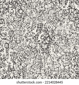 Patrón sin problemas, similar al mapa abstracto de carreteras o al plan de calles de una gran ciudad. Vector repitiendo fondo con líneas enredadas caóticas en un fondo beige. Papel de escritorio, papel de embalaje, tela