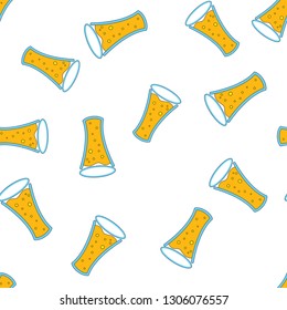 Seamless pattern of simple abstract alcoholic beer glass glasses of crafty hopy cold tasty beer icons for bar on white background. Vector illustration.