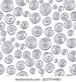 Seamless pattern with a simple abstract drawing. Spirals and circles. Vector illustration.