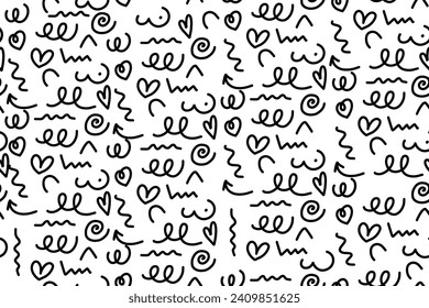 Seamless pattern with simple abstract and geomtric and organic freeform shapes. Vibrant colors. Vector illustration