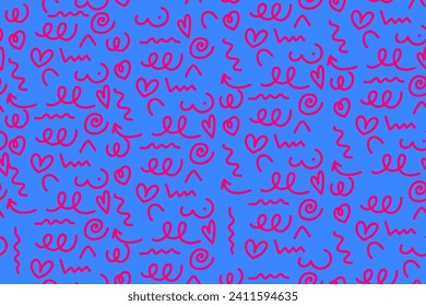 Seamless pattern with simple abstract and geomtric and organic freeform shapes. Vibrant colors. Vector illustration