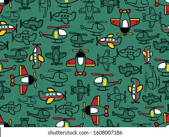 seamless pattern of simple aircraft cartoon