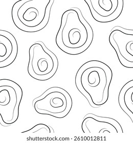 seamless pattern with a simple avocado icon drawn with one black line in line art style