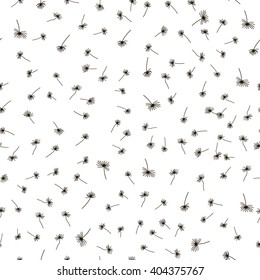 Seamless pattern  simple background with flying dandelion seeds.Beautiful black flower dandelion fluff. Floral stylish trendy wallpaper.