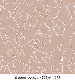 seamless pattern with simple bakery icons, namely croissant drawn in line art style on a beige background