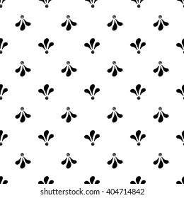 Seamless pattern with simple black flowers on white background/ Vintage background/ Hand drawn vector illustration