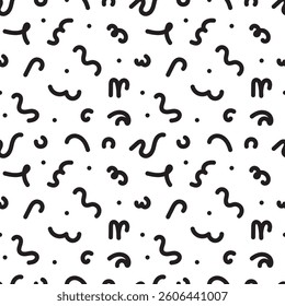 Seamless pattern with simple black line drawings.